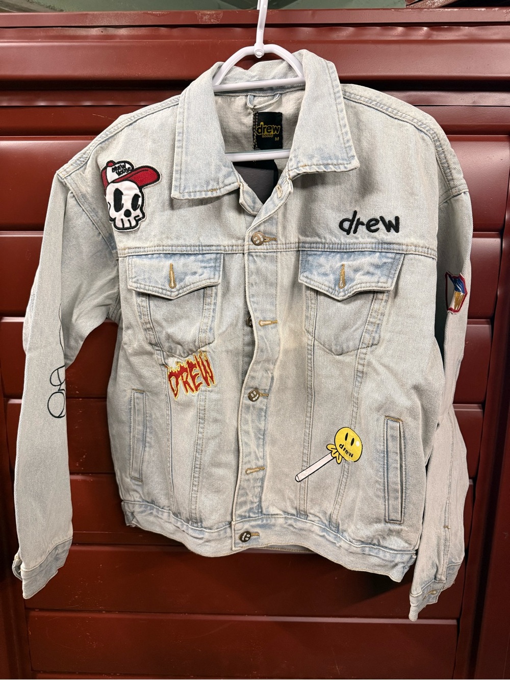 DREW Light Wash Denim Jacket with Patch Details - Light Blue